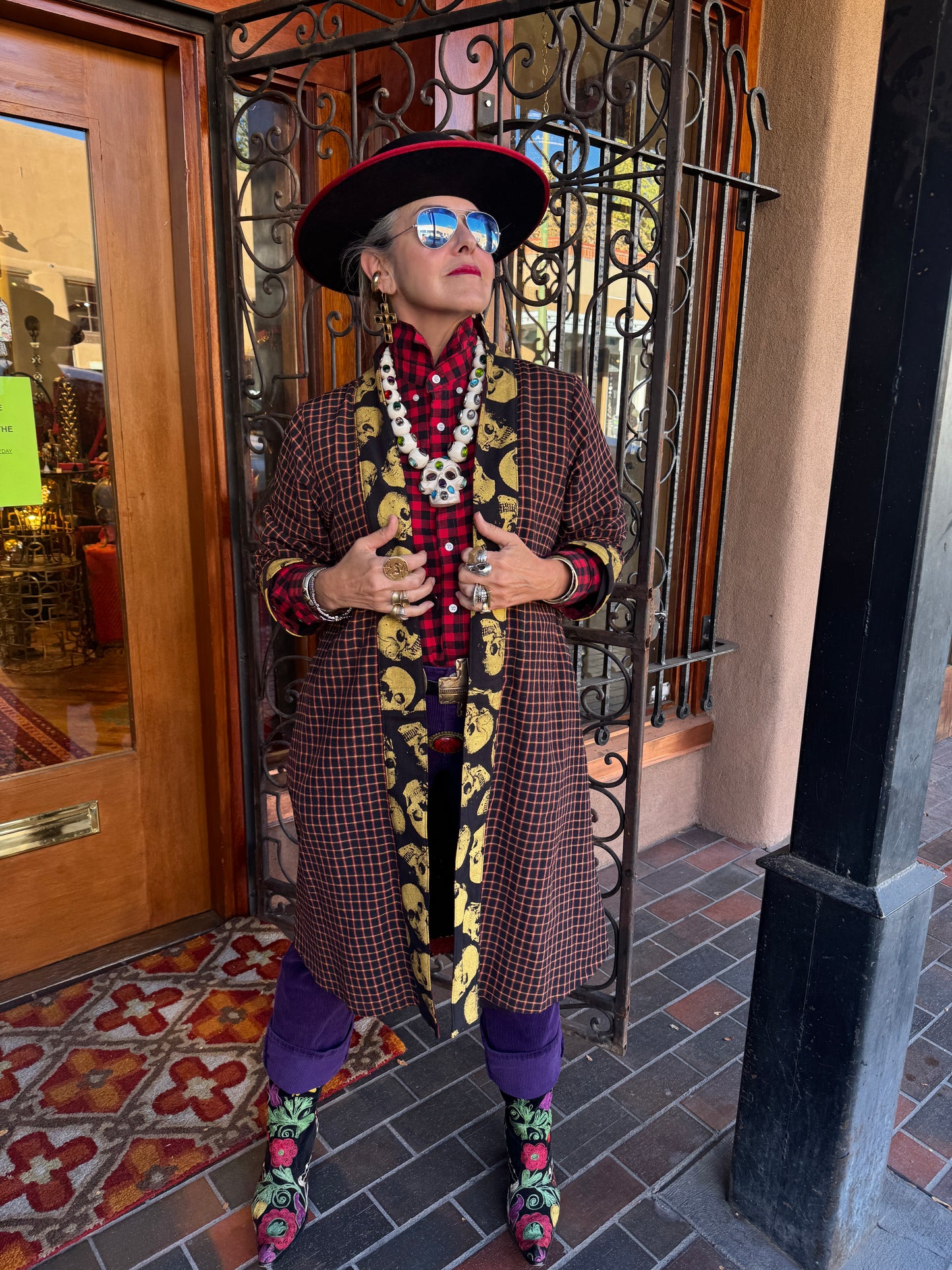 SKULLS AND CHECKS UPCYCLED SWING COAT