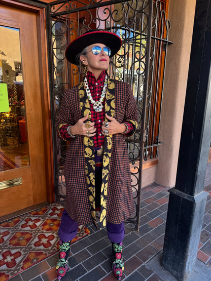 SKULLS AND CHECKS UPCYCLED SWING COAT