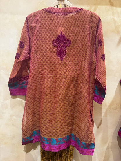 GOSSAMER GAUZE HAND EMBROIDERED COAT