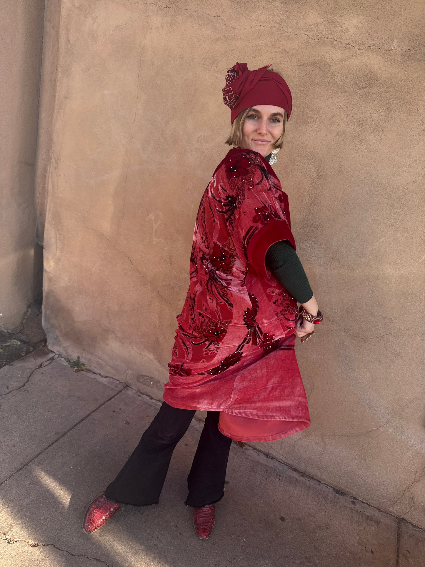 CORAL CHRISTMAS VELVET TUNIC