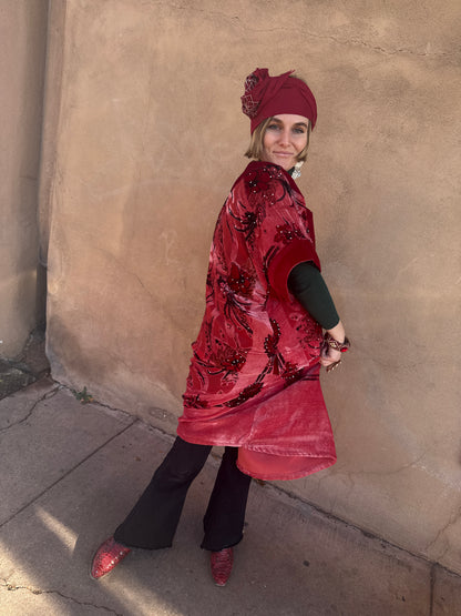 CORAL CHRISTMAS VELVET TUNIC
