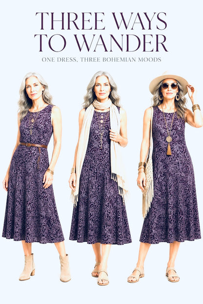 PLUM LACE PRINT COTTON SLIP DRESS