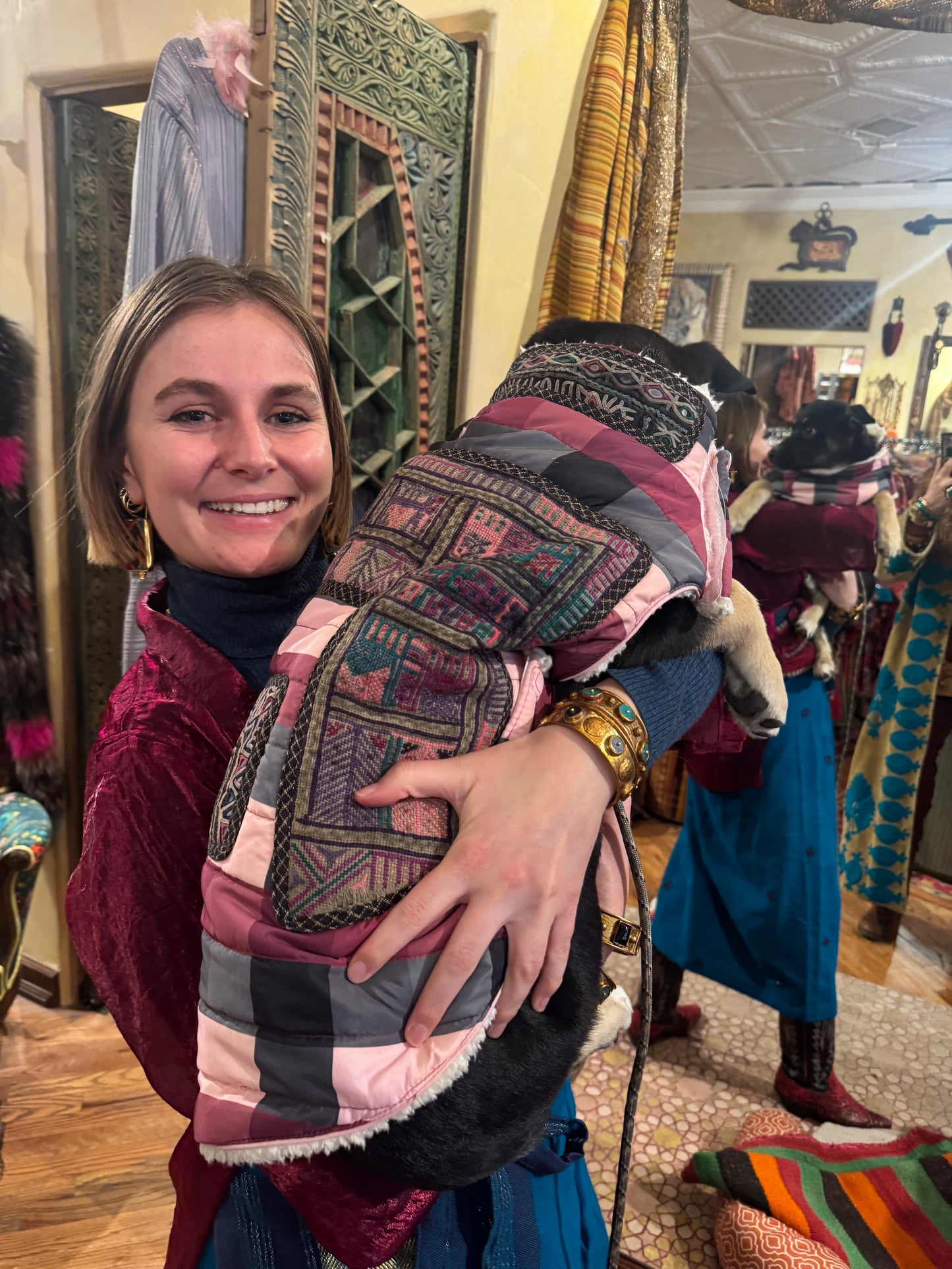 TRIBAL CHIC HAND EMBROIDERED PLAID DOG JACKET