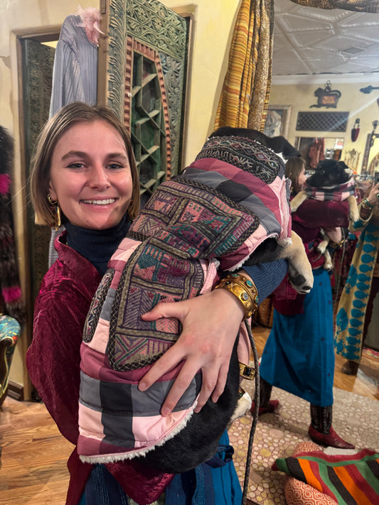 TRIBAL CHIC HAND EMBROIDERED PLAID DOG JACKET