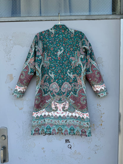 TEAL KASHMIRI WOOL BROCADE COAT