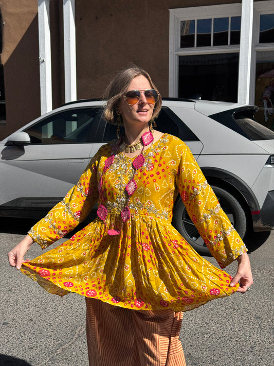 SILKY BANDHANI EMBROIDERED BABY DOLL TOP