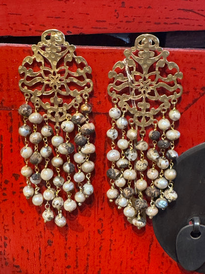DRIPPING DIRTY PEARL CHANDELIER EARRINGS