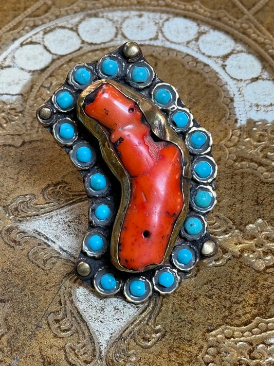 CORAL & TURQUOISE RING