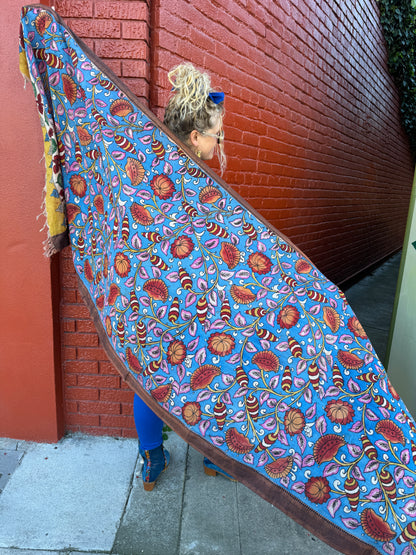 CORNFLOWER KALAMKARI FLORAL SHAWL