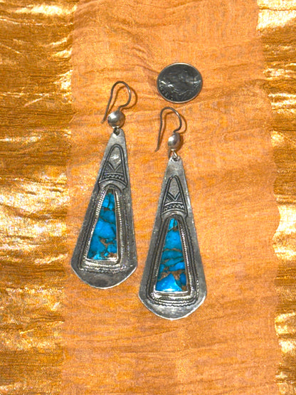 EXCEPTIONAL SILVER TURQUOISE TUAREG EARRINGS