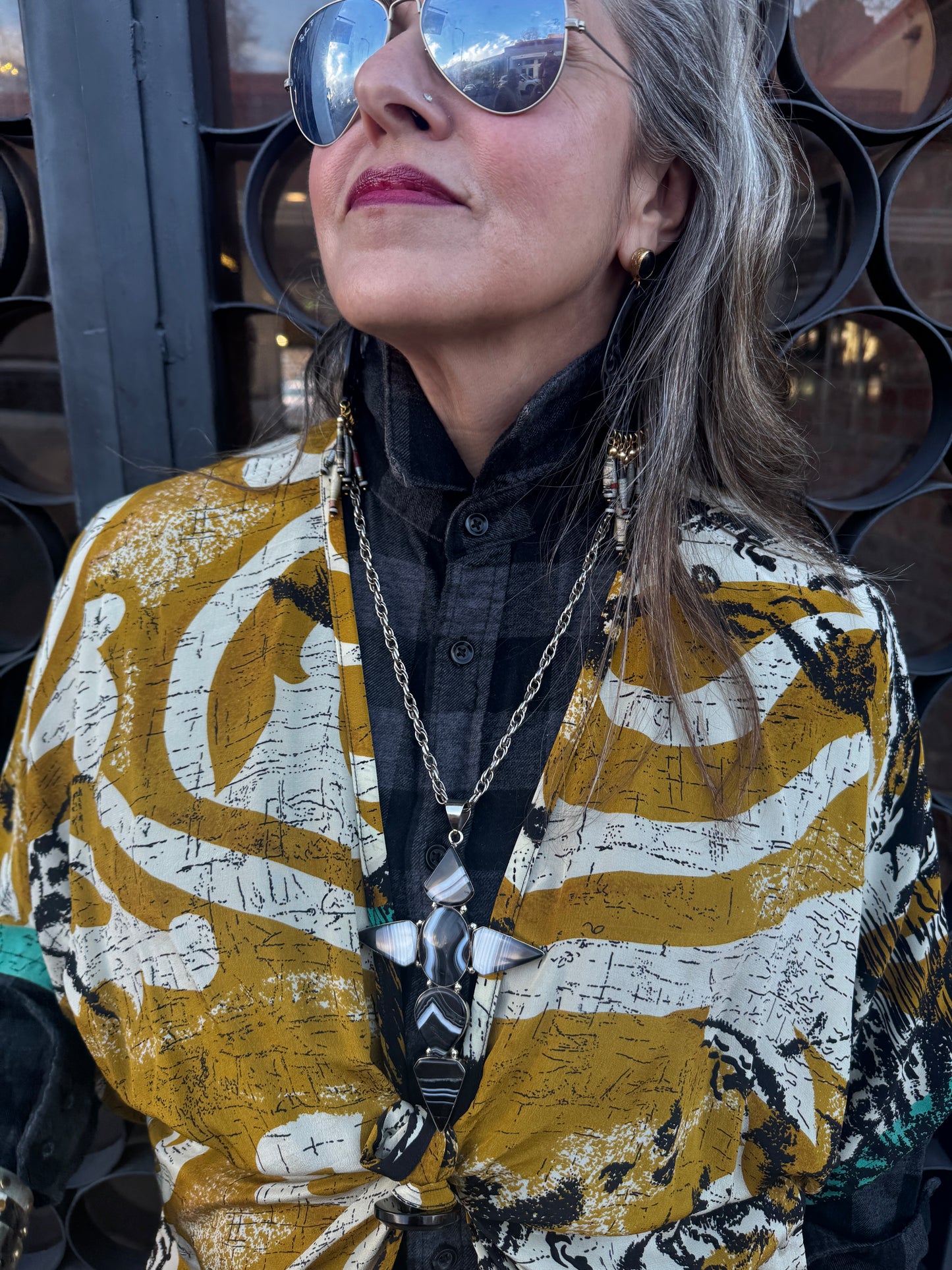 BLACK BANDED AGATE CROSS NECKLACE