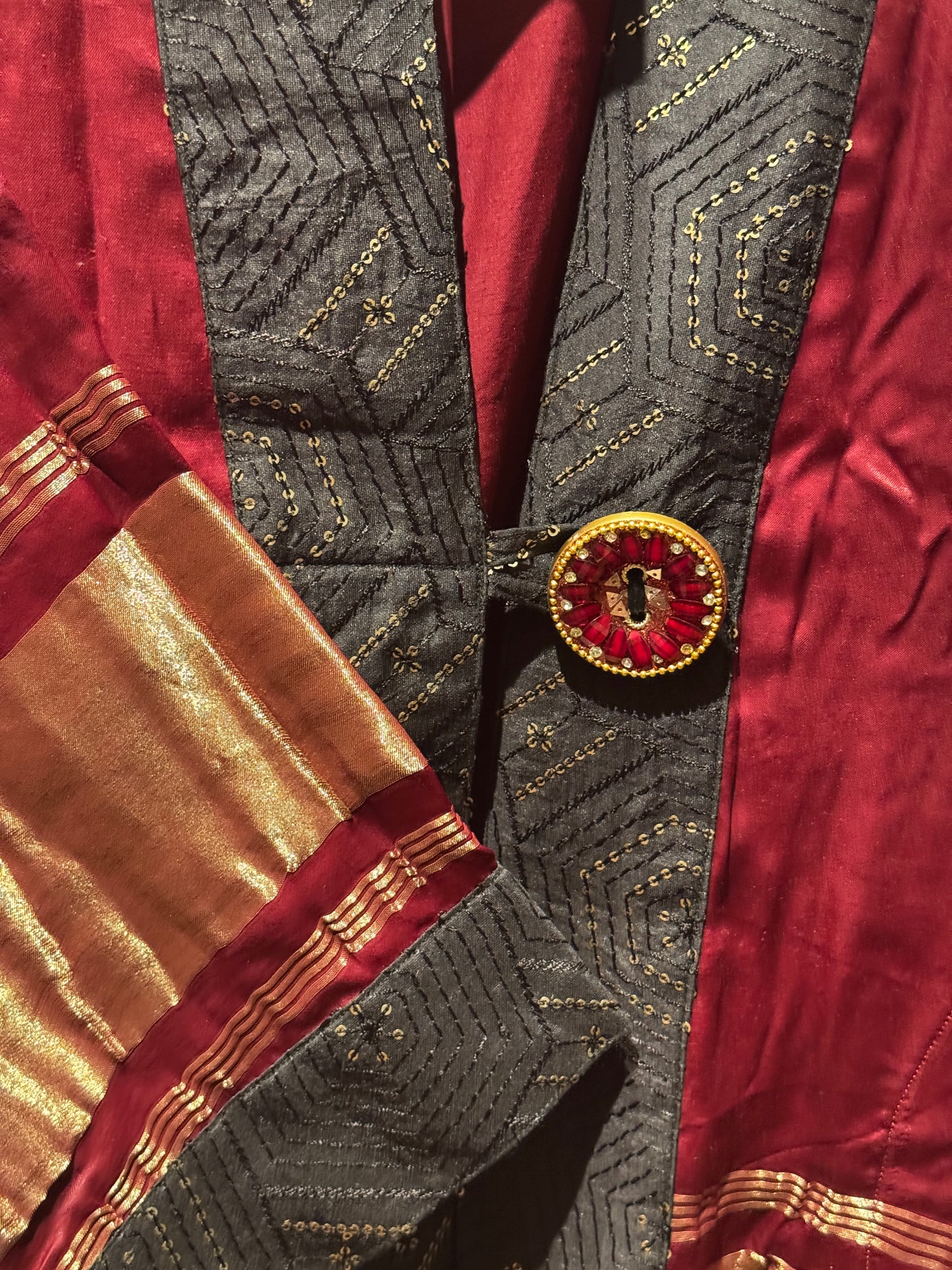 BLOOD RED HAND EMBROIDERED SWING BLING JACKET