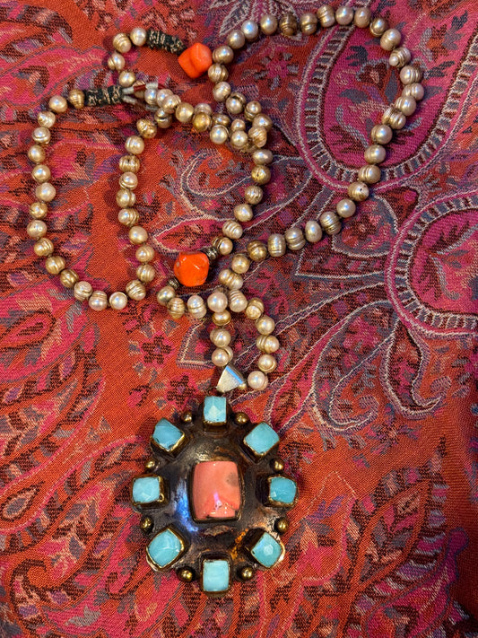 SHIELD OF ZENA IN AMAZONITE & CORAL