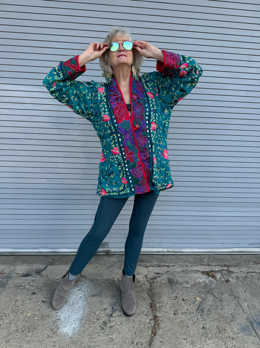 TEAL FOR REAL FLORAL SWING JACKET