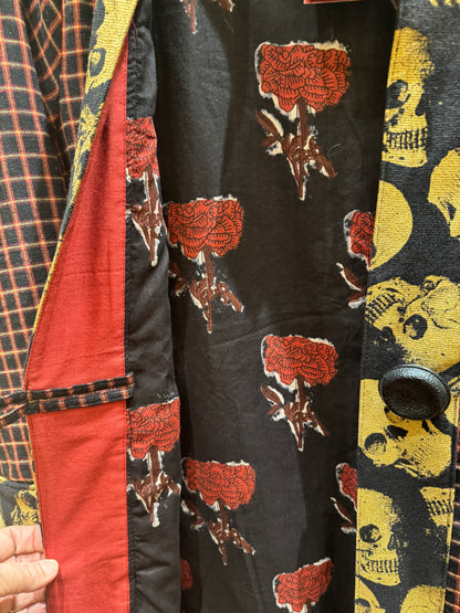 SKULLS AND CHECKS UPCYCLED SWING COAT