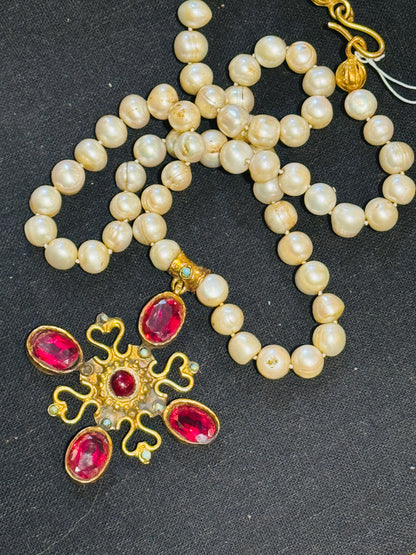 CRUSTY CRUCIFIX PEARL NECKLACES