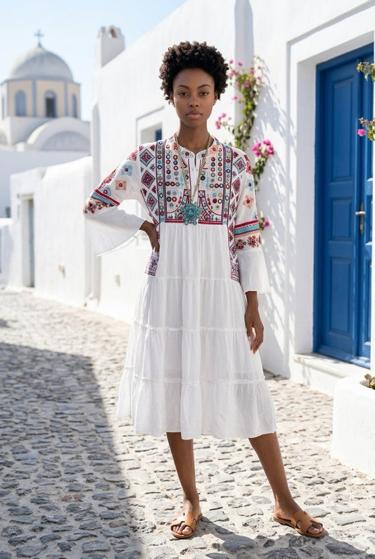 EMBROIDERED TIERED DRESS