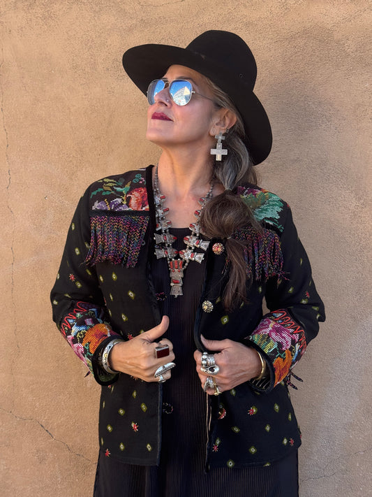 BLACK BANDHANI HUIPIL REDUX JACKET