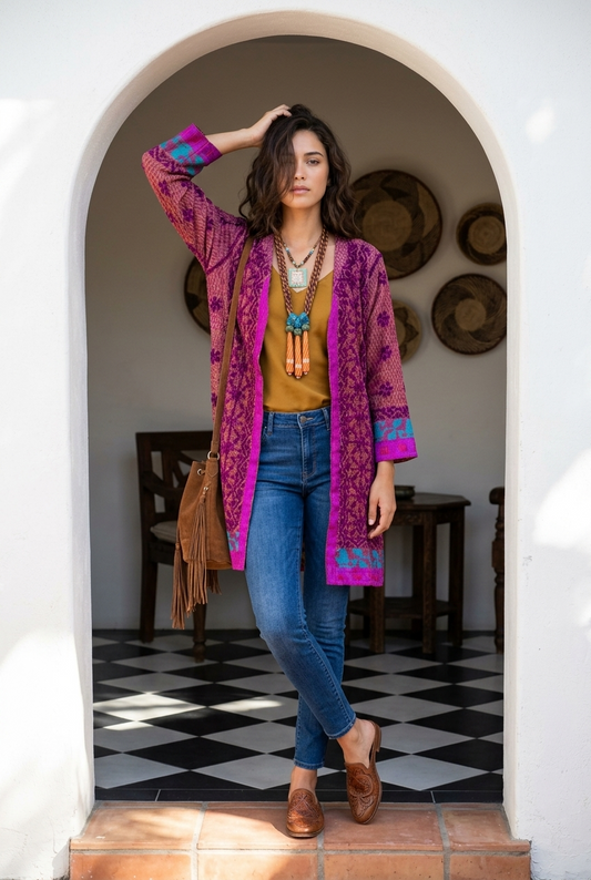 GOSSAMER GAUZE HAND EMBROIDERED COAT