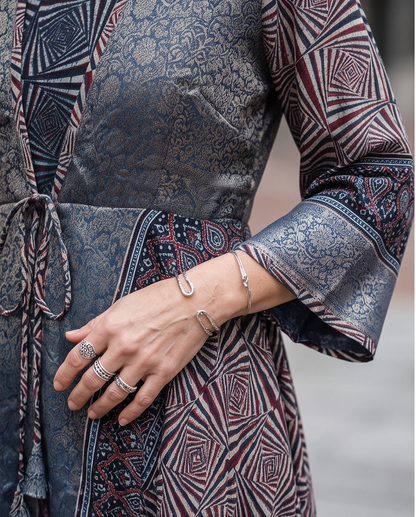 AZEEZA LUXURIOUS INDIGO BROCADE HANDPRINT
