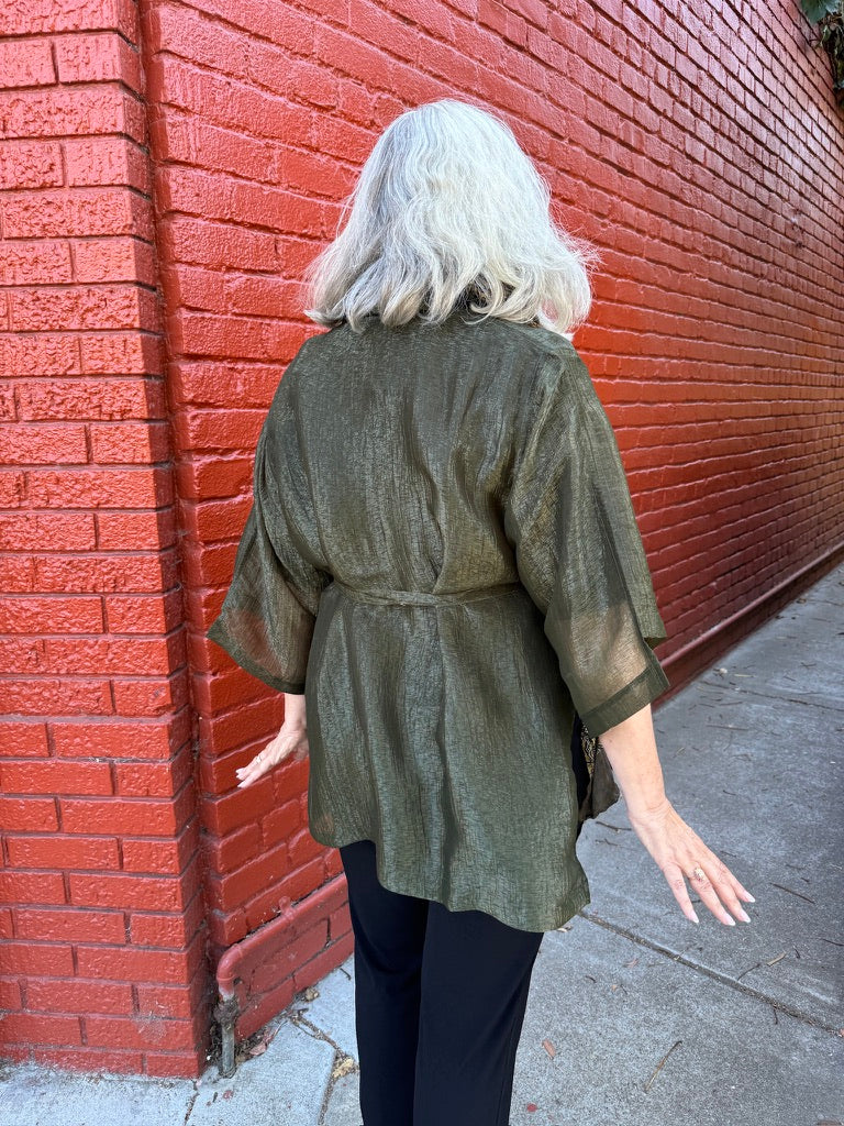 SHIMMER OLIVE KIMONO