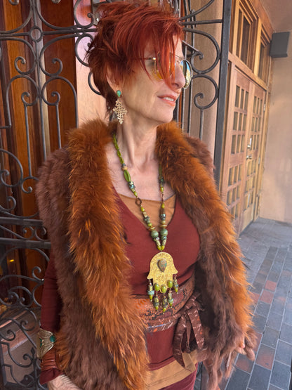 GOLDEN HAMSA AND EARTHLY DELIGHTS NECKLACE