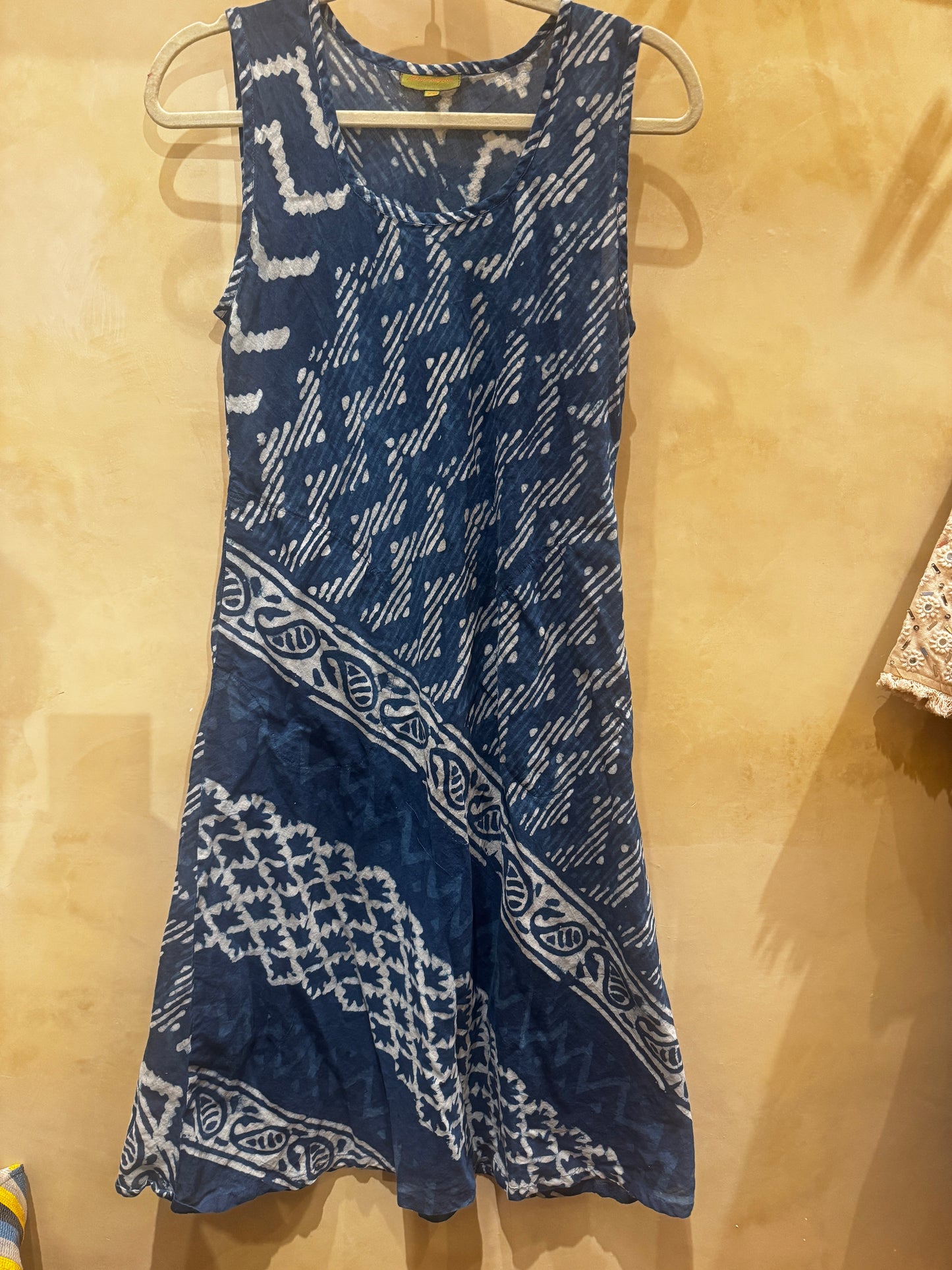 BIAS CUT INDIGO HAND PRINT SLIP DRESS