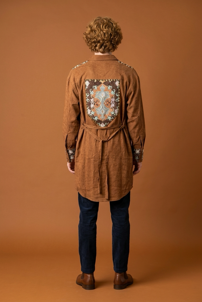 UPCYCLED EMBROIDERED COS CAMEL COAT