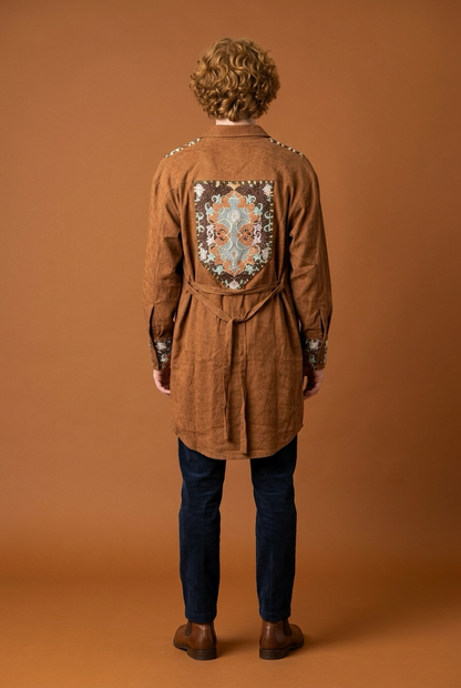 UPCYCLED EMBROIDERED COS CAMEL COAT