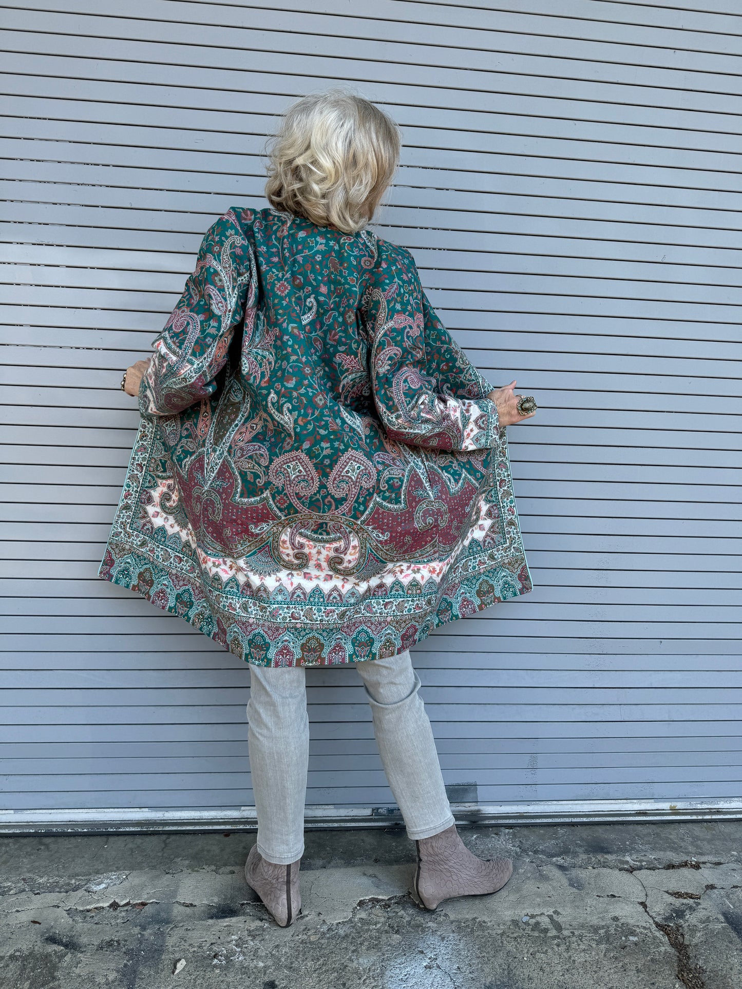 TEAL KASHMIRI WOOL BROCADE COAT