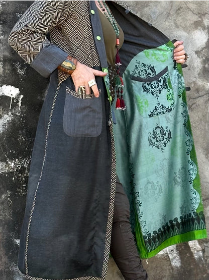 REVERSIBLE VERDIGRIS COLLAGE COAT