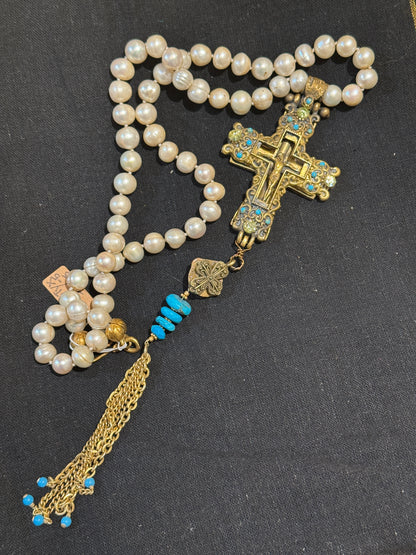 CRUSTY CRUCIFIX PEARL NECKLACES