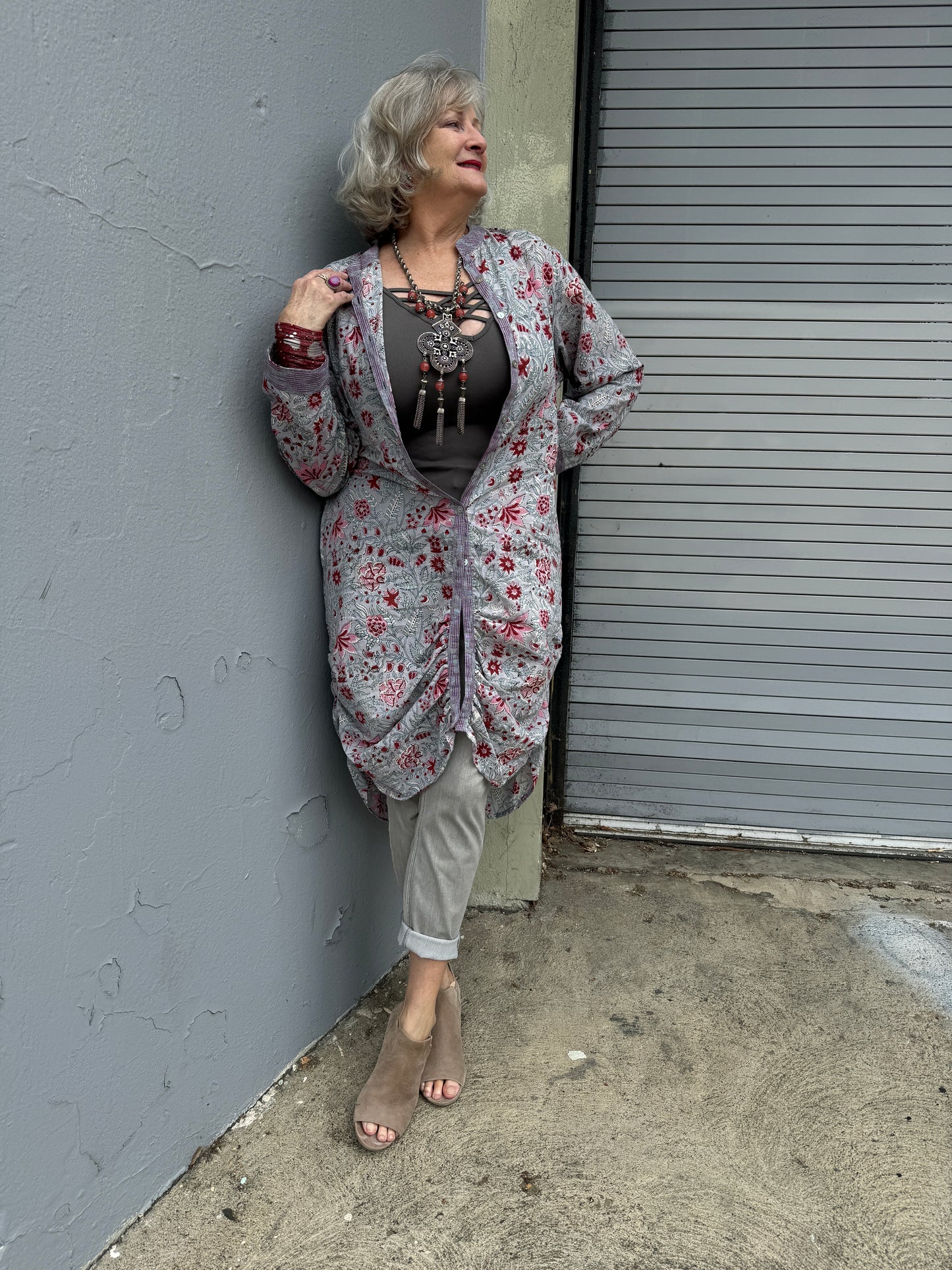 KETANJI GRAY FLORAL COAT