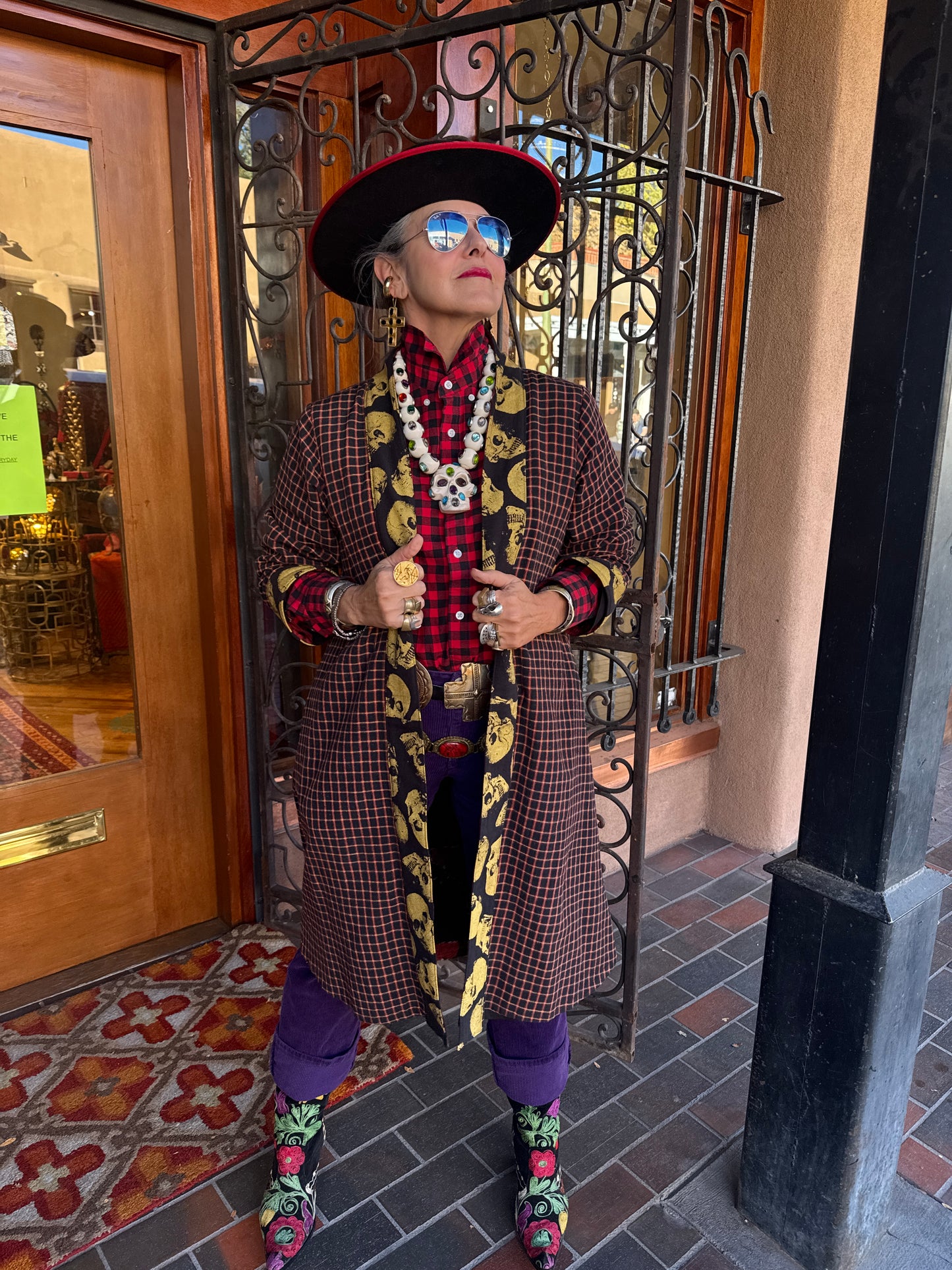 SKULLS AND CHECKS UPCYCLED SWING COAT