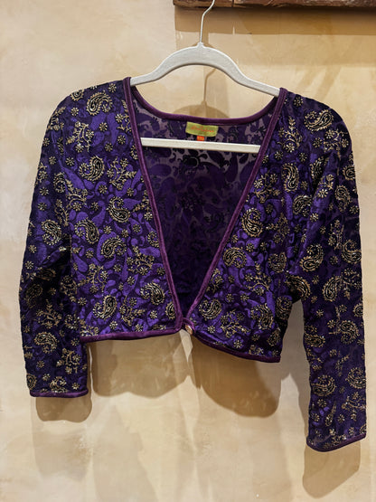 GILDED PAISLEY STRETCH VELVET SHRUG