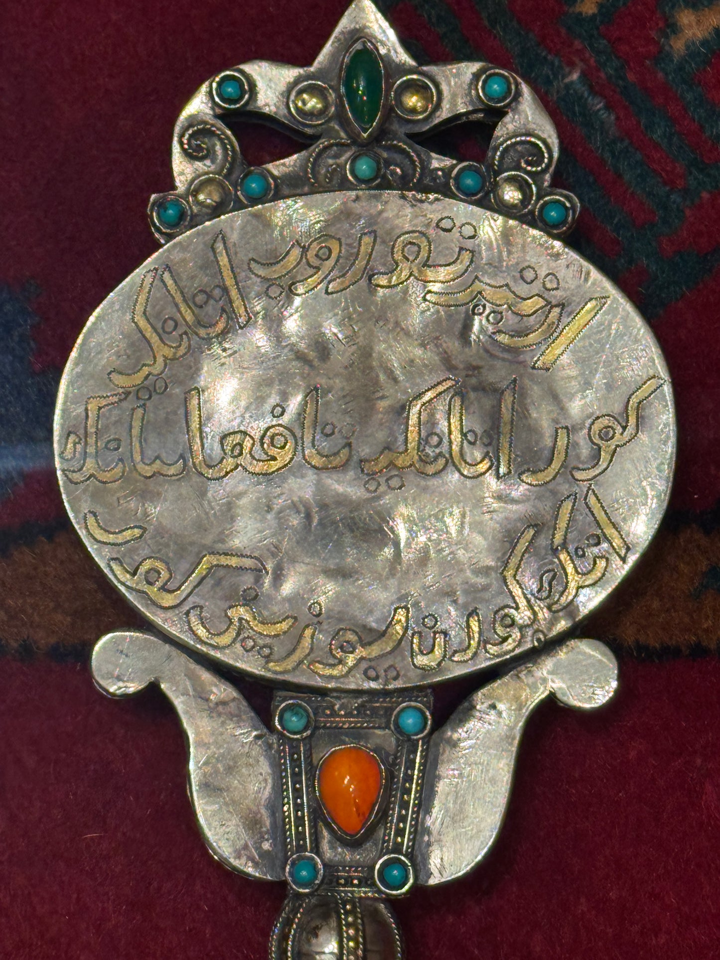 ANTIQUE SILVER GEMSTONE HAND MIRROR