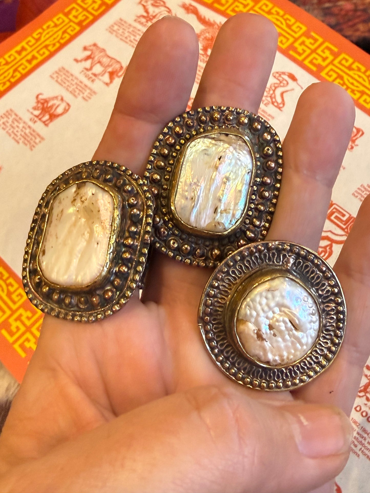 BIG BRASS BLISTER PEARL RINGS