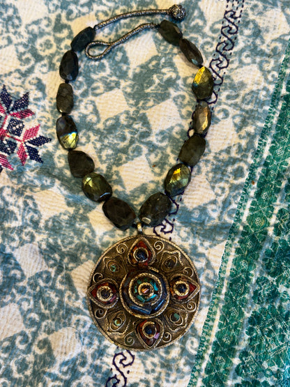 OLD MULTI STONE MANDALA LABRADORITE NECKLACE