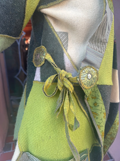 UPCYCLED PATCHWORK POCKET SWEATER