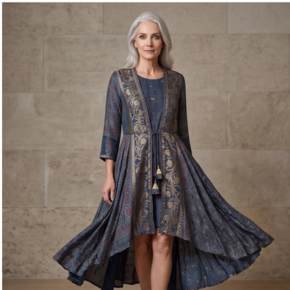 AZEEZA LUXURIOUS INDIGO BROCADE HANDPRINT