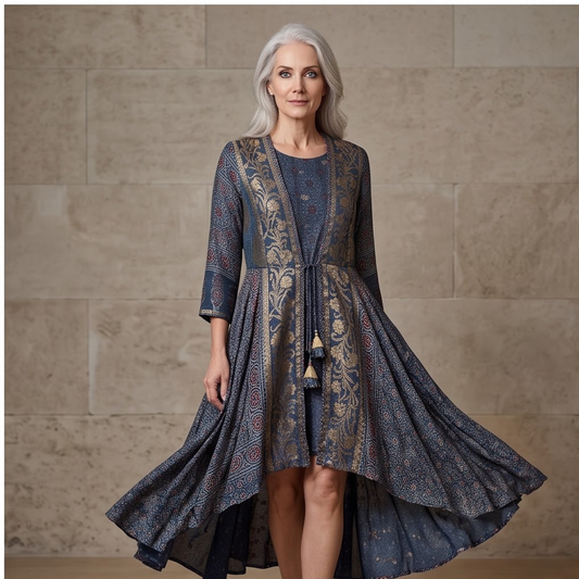 AZEEZA LUXURIOUS INDIGO BROCADE HANDPRINT