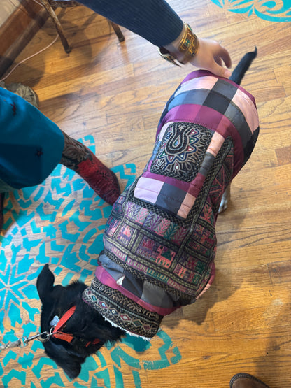 TRIBAL CHIC HAND EMBROIDERED PLAID DOG JACKET