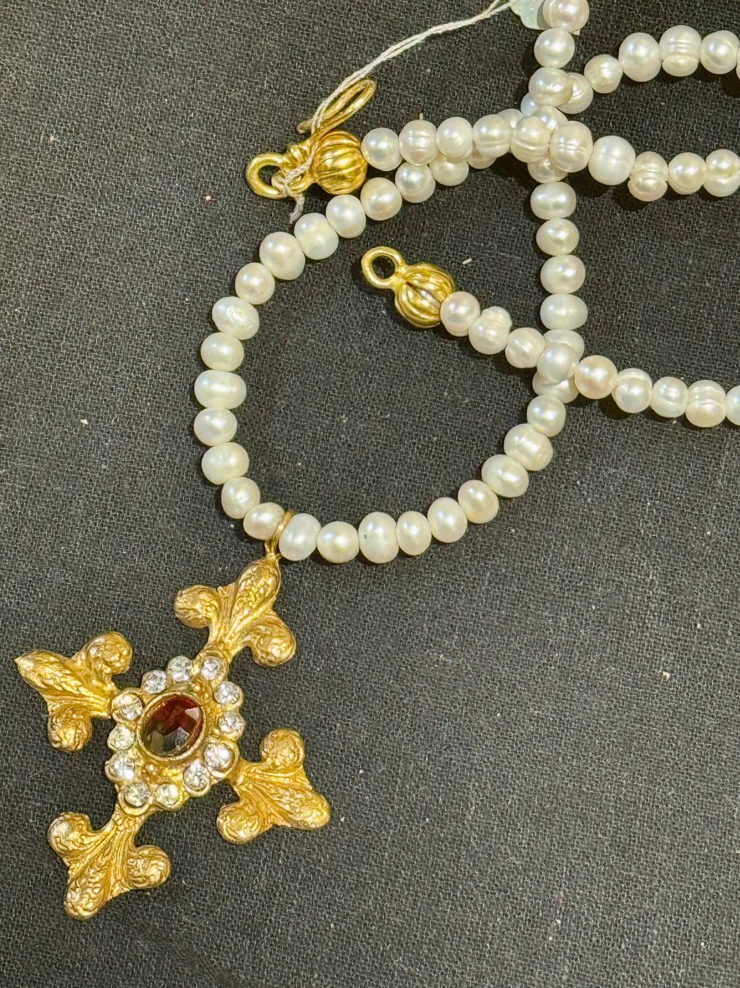 FLORENTINE PEARL CROSS NECKLACE