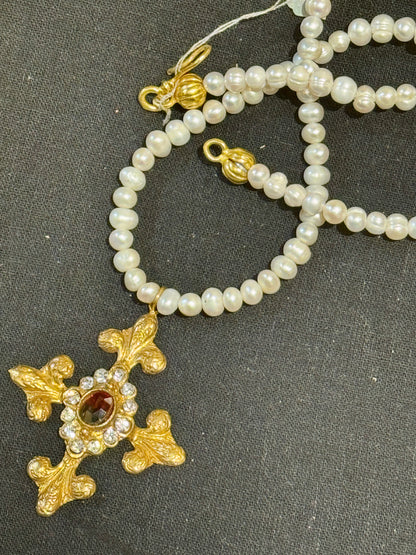 FLORENTINE PEARL CROSS NECKLACE