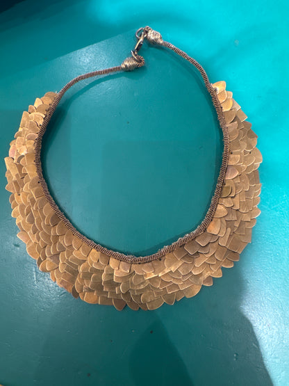 RBG INTRICATE METAL FISH SCALE YOKE BIB NECKLACE