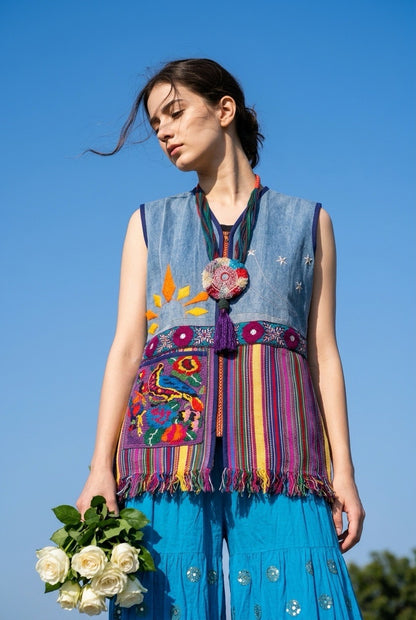 SUN MOON BIRD HUIPIL UPCYCLED VEST