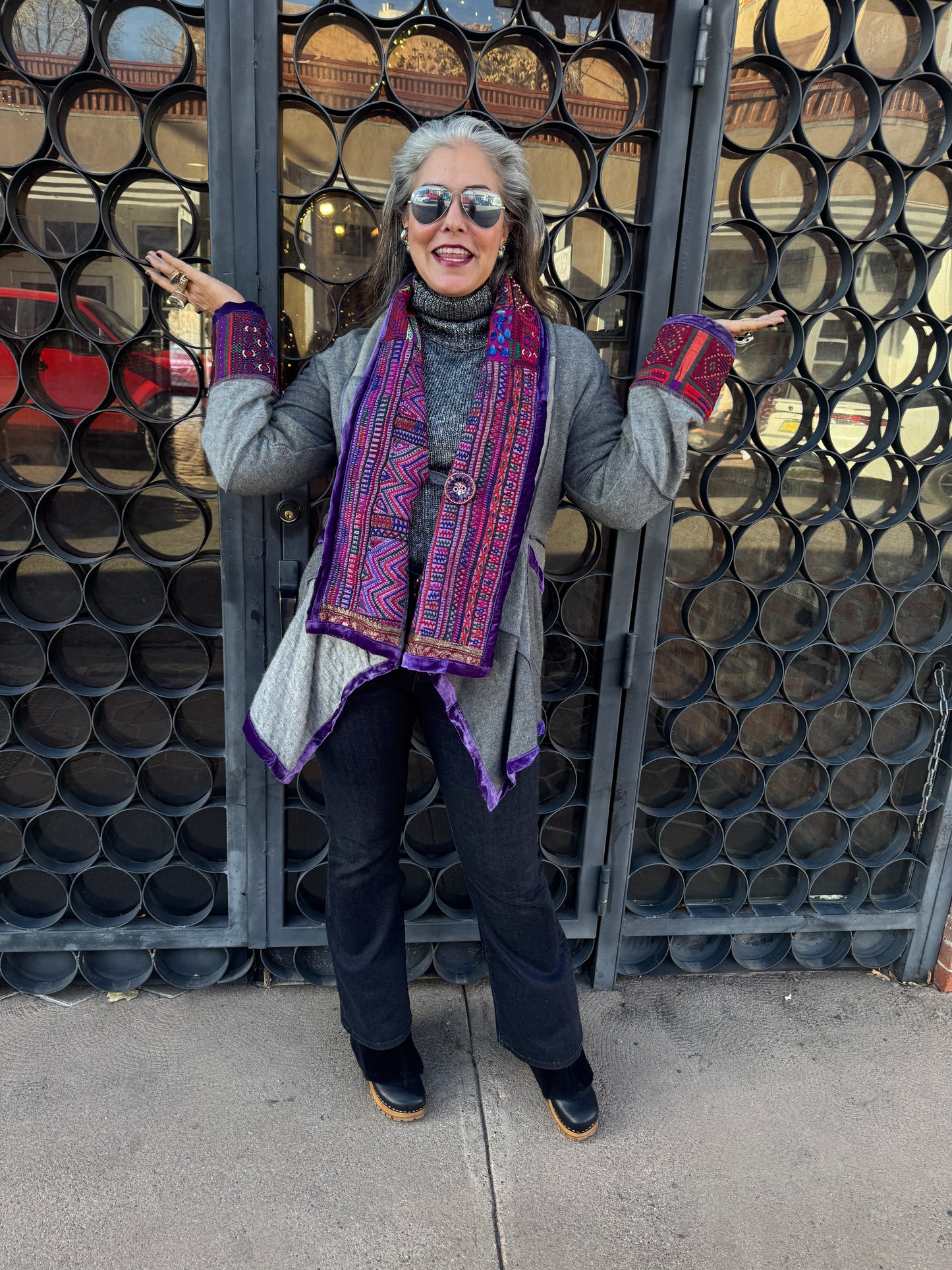 PURPLE TRIM NANA SWEATER