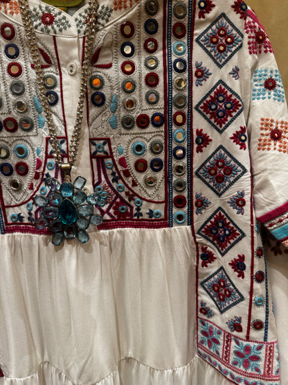 EMBROIDERED TIERED DRESS