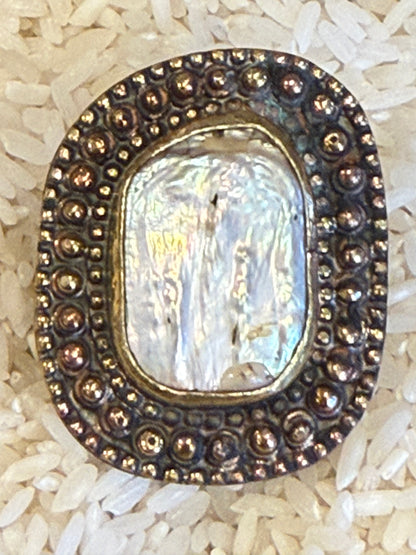 BIG BRASS BLISTER PEARL RINGS
