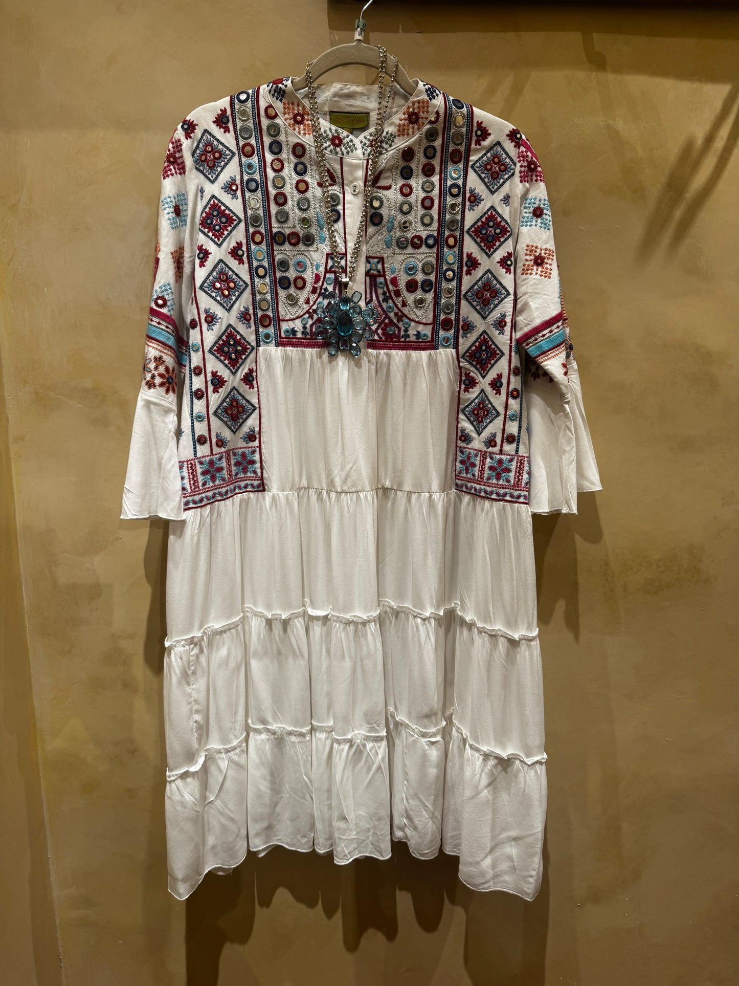 EMBROIDERED TIERED DRESS